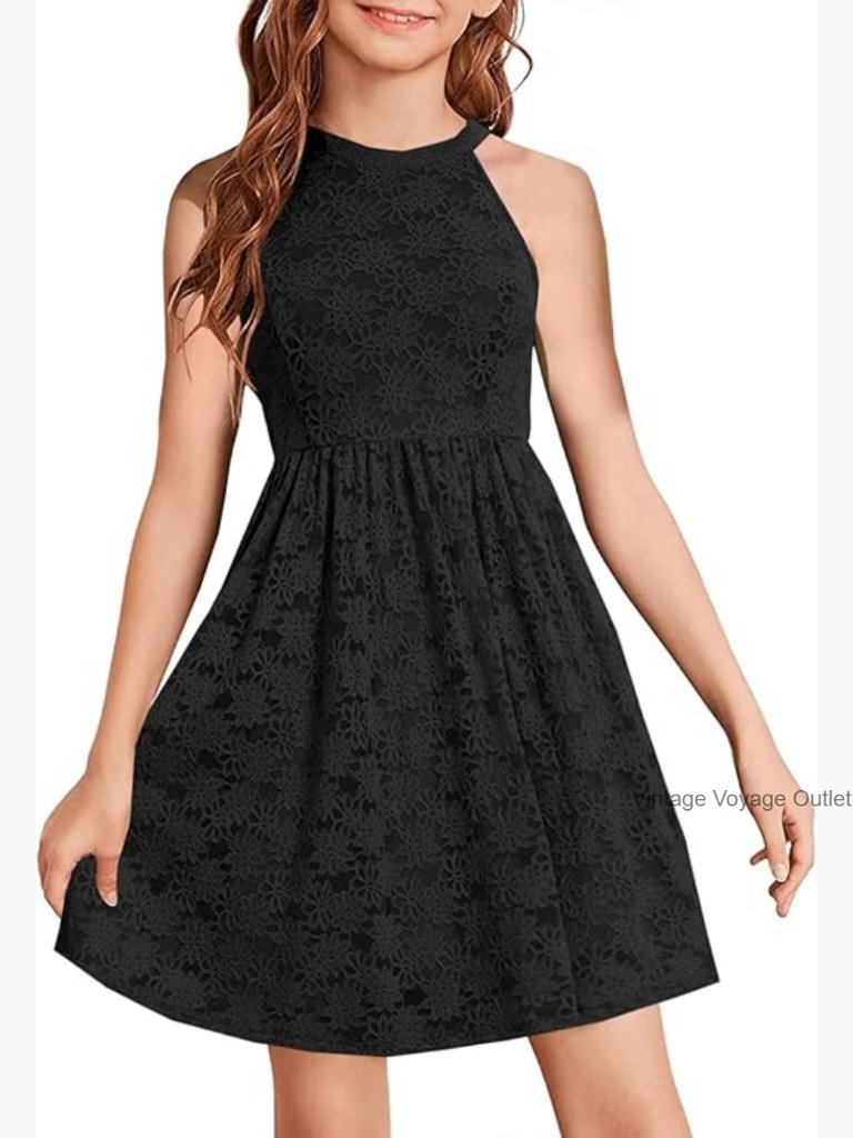 Girls Halter Neck A-Line Flared Swing Party Dress